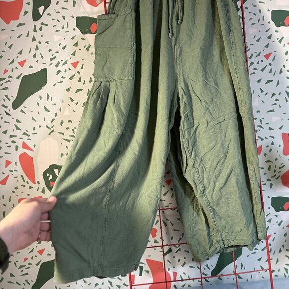 Free People Linen Drawstring Pant Green - S - Picture 2 of 3